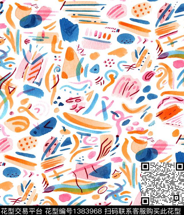 笔触小碎花手绘抽象数码印花华亿平台下载（图片编号: 1383968） - 瓦栏（Walan）
