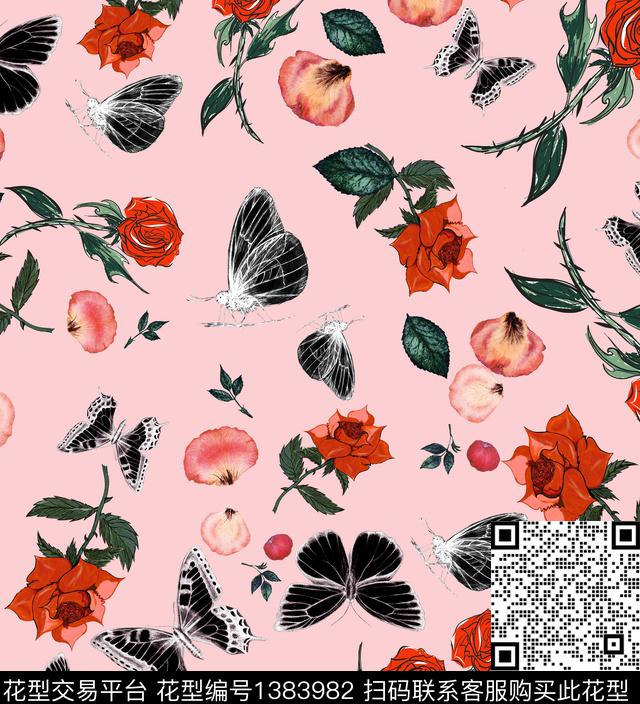 玫瑰花小碎花大牌走秀数码印花华亿平台下载（图片编号: 1383982） - 瓦栏（Walan）