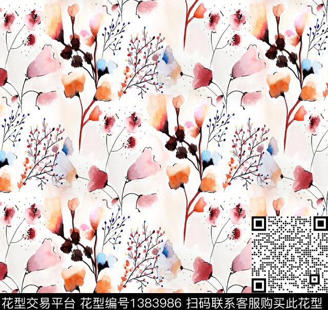 小碎花手绘花卉大牌走秀数码印花华亿平台下载（图片编号: 1383986） - 瓦栏（Walan）