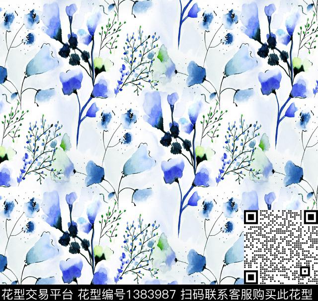 小碎花手绘花卉大牌走秀数码印花华亿平台下载（图片编号: 1383987） - 瓦栏（Walan）