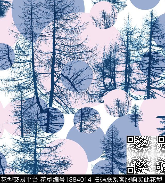 树林剪影圆形数码印花华亿平台下载（图片编号: 1384014） - 瓦栏（Walan）