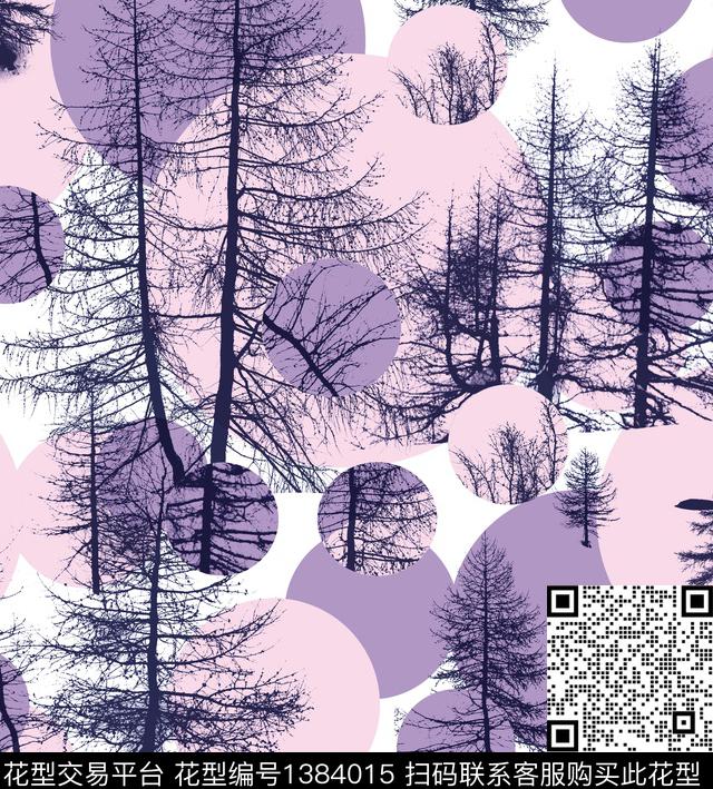 树林剪影圆形数码印花华亿平台下载（图片编号: 1384015） - 瓦栏（Walan）