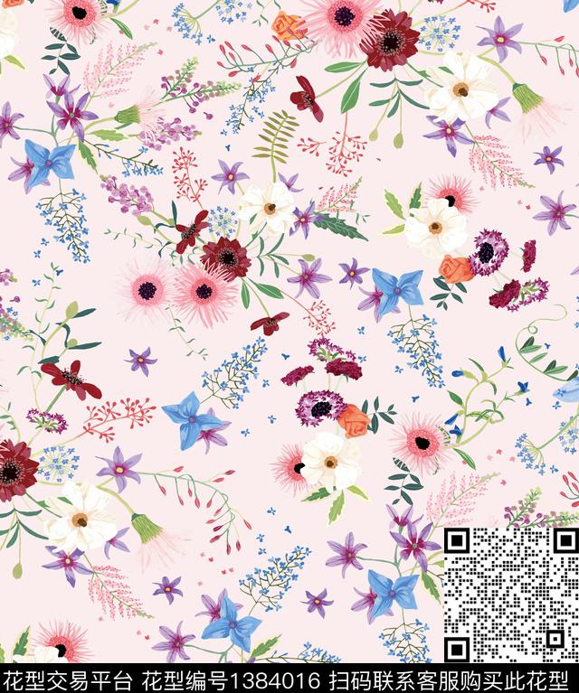 小碎花手绘花卉大牌走秀数码印花华亿平台下载（图片编号: 1384016） - 瓦栏（Walan）