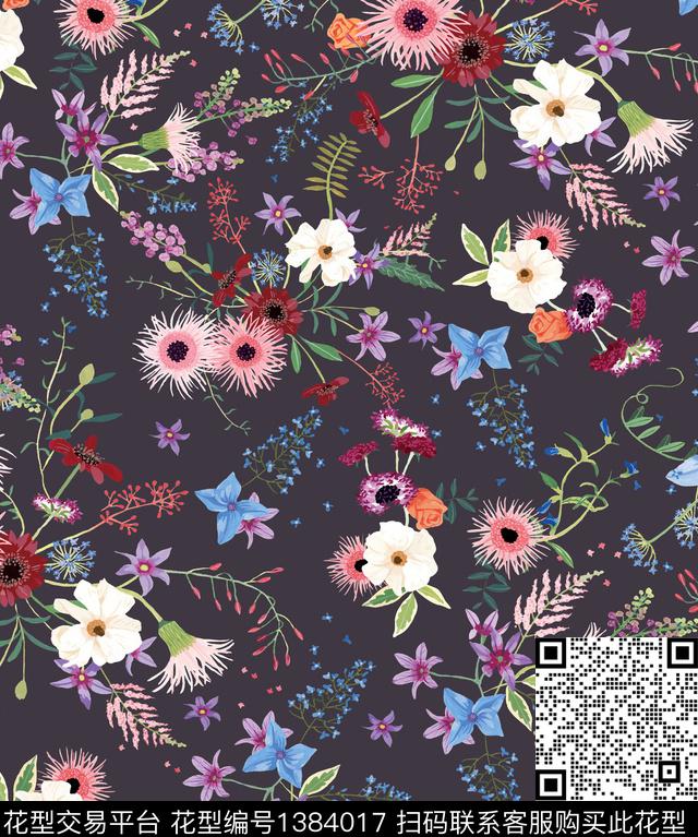 小碎花手绘花卉大牌走秀数码印花华亿平台下载（图片编号: 1384017） - 瓦栏（Walan）