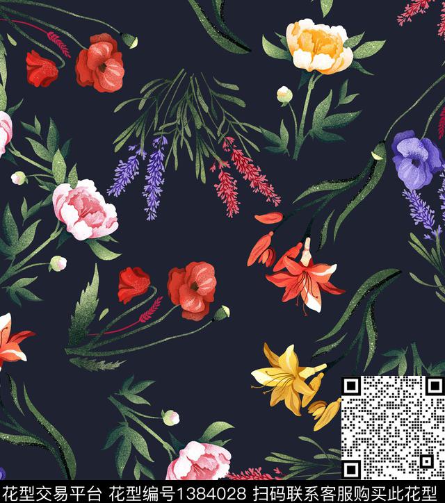小碎花手绘花卉大牌走秀数码印花华亿平台下载（图片编号: 1384028） - 瓦栏（Walan）