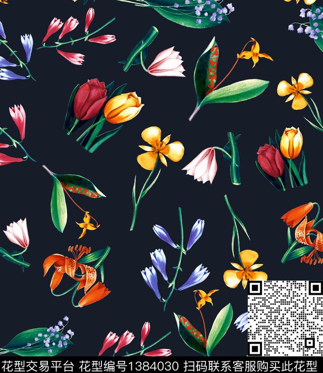 玫瑰花小碎花大牌走秀数码印花华亿平台下载（图片编号: 1384030） - 瓦栏（Walan）