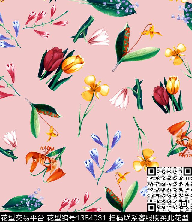 玫瑰花小碎花大牌走秀数码印花华亿平台下载（图片编号: 1384031） - 瓦栏（Walan）