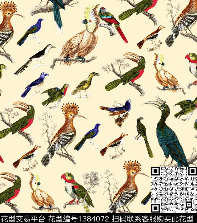 鹦鹉鸟bird数码印花华亿平台下载（图片编号: 1384072） - 瓦栏（Walan）
