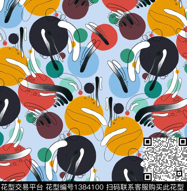 彩底花卉大牌走秀波普几何数码印花华亿平台下载（图片编号: 1384100） - 瓦栏（Walan）