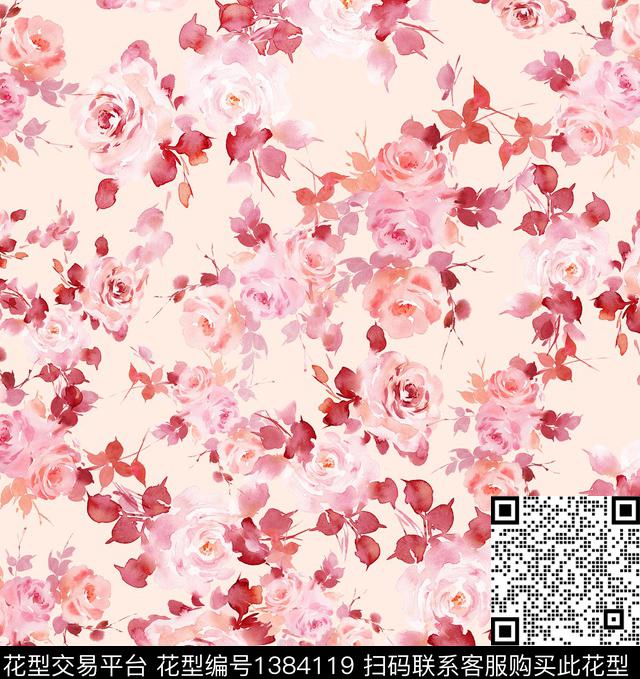 手绘玫瑰小碎花数码印花华亿平台下载（图片编号: 1384119） - 瓦栏（Walan）