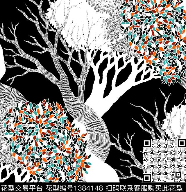 花叶子树tree数码印花华亿平台下载（图片编号: 1384148） - 瓦栏（Walan）