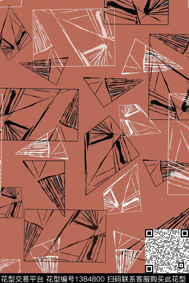 几何三角形抽象花卉传统印花华亿平台下载（图片编号: 1384800） - 瓦栏（Walan）