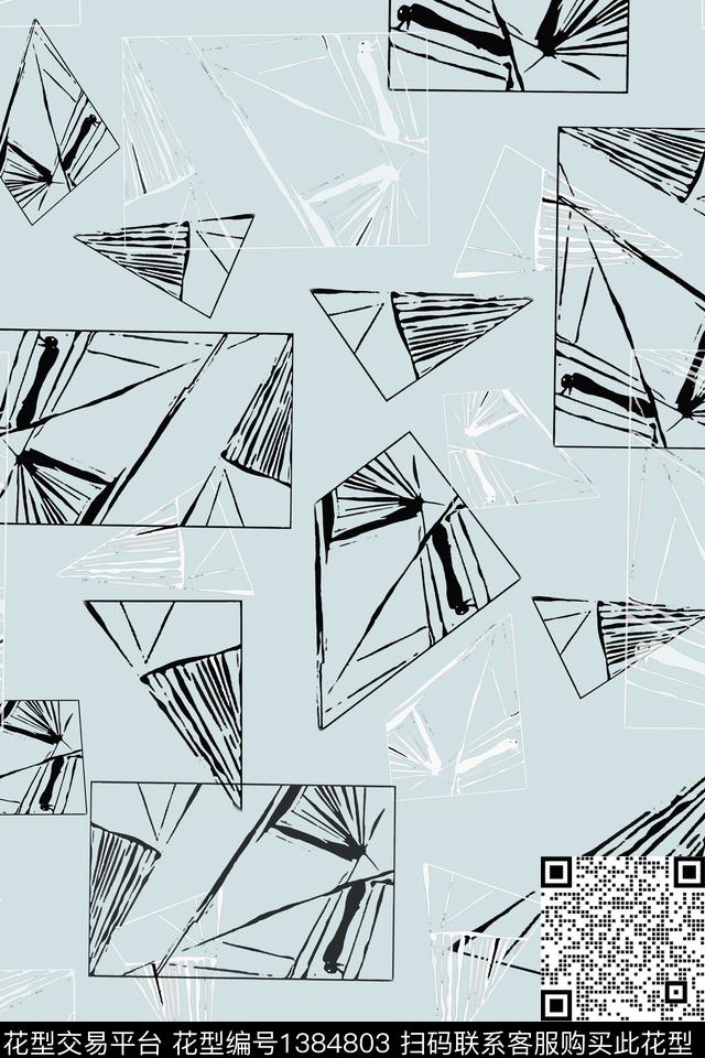 几何三角形抽象花卉传统印花华亿平台下载（图片编号: 1384803） - 瓦栏（Walan）