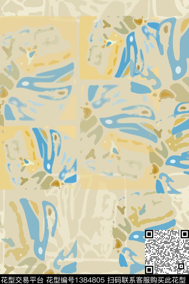 几何抽象花卉大牌风数码印花华亿平台下载（图片编号: 1384805） - 瓦栏（Walan）