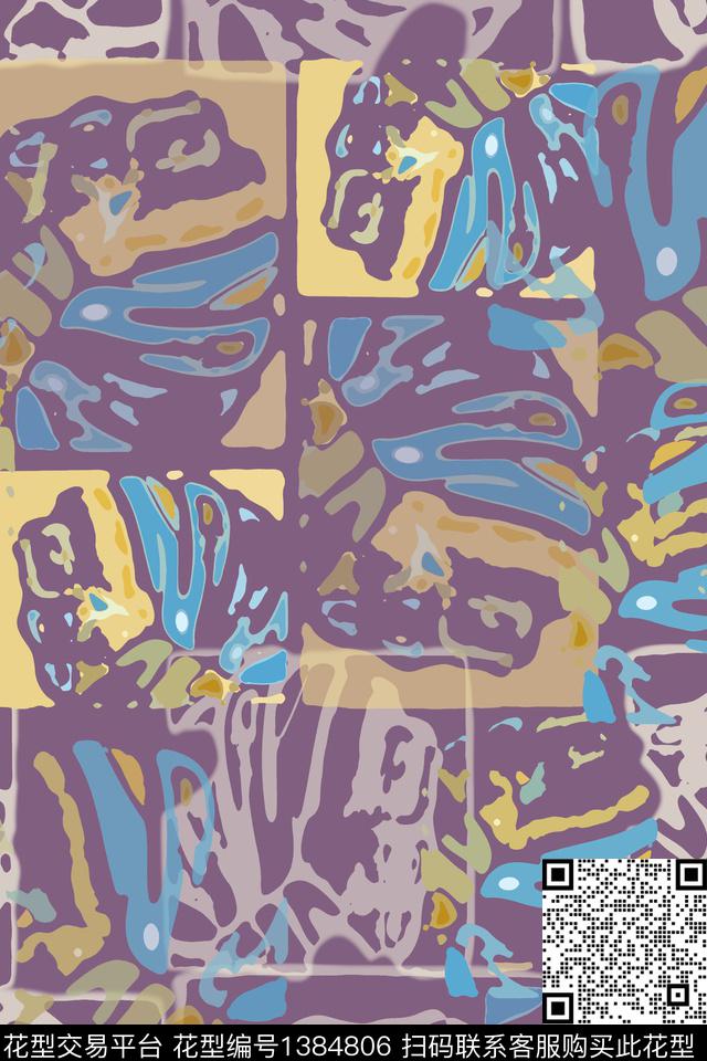 几何抽象花卉大牌风数码印花华亿平台下载（图片编号: 1384806） - 瓦栏（Walan）