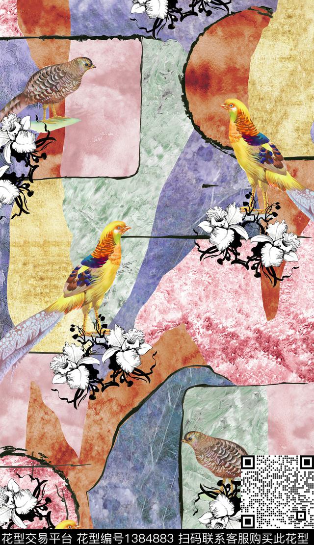 简约动物花卉数码印花华亿平台下载（图片编号: 1384883） - 瓦栏（Walan）