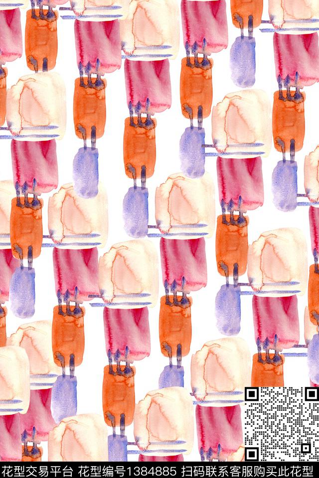 几何线条水彩数码印花华亿平台下载（图片编号: 1384885） - 瓦栏（Walan）