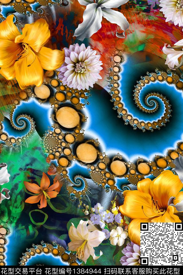 奢华花卉大牌风数码印花华亿平台下载（图片编号: 1384944） - 瓦栏（Walan）