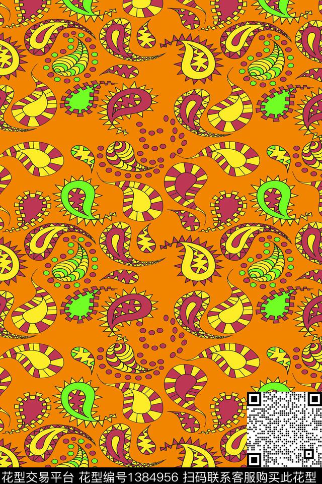 几何佩斯利大牌风传统印花华亿平台下载（图片编号: 1384956） - 瓦栏（Walan）