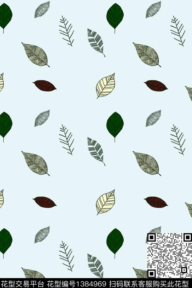 几何绿植树叶大牌风传统印花华亿平台下载（图片编号: 1384969） - 瓦栏（Walan）