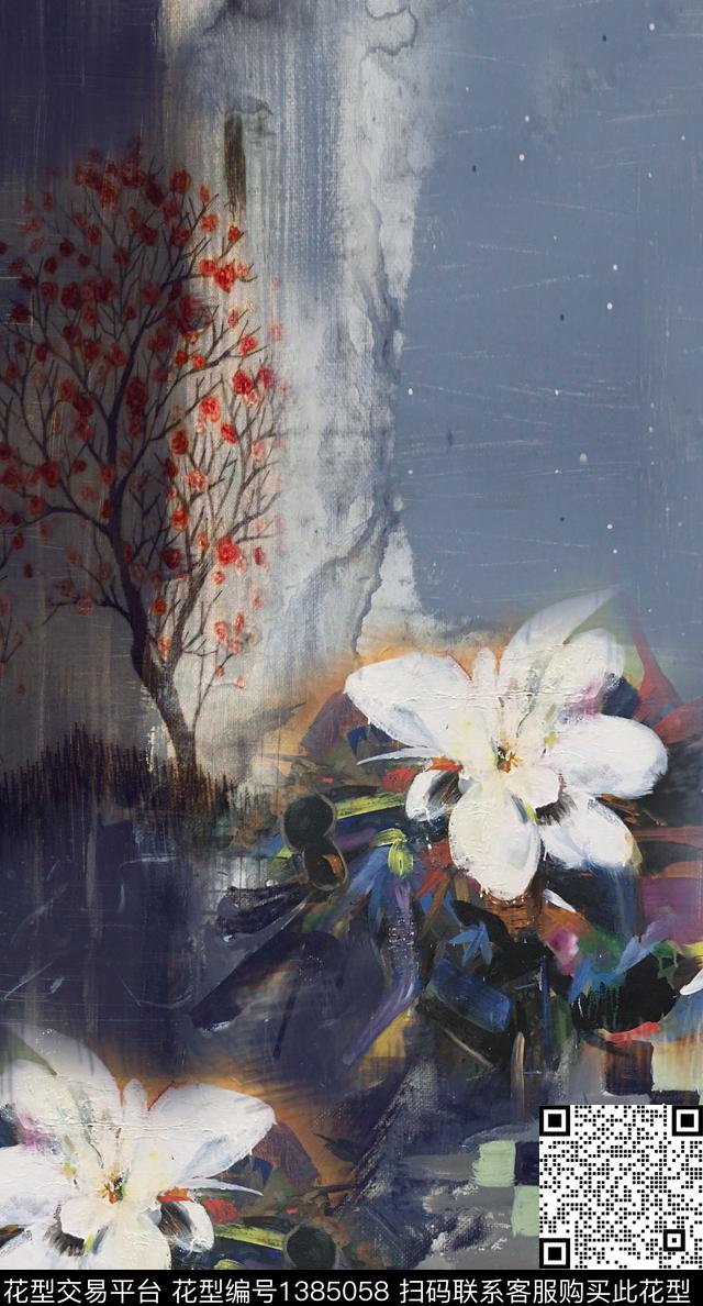 中国风定位花香云纱旗袍花朦胧底纹花数码印花华亿平台下载（图片编号: 1385058） - 瓦栏（Walan）