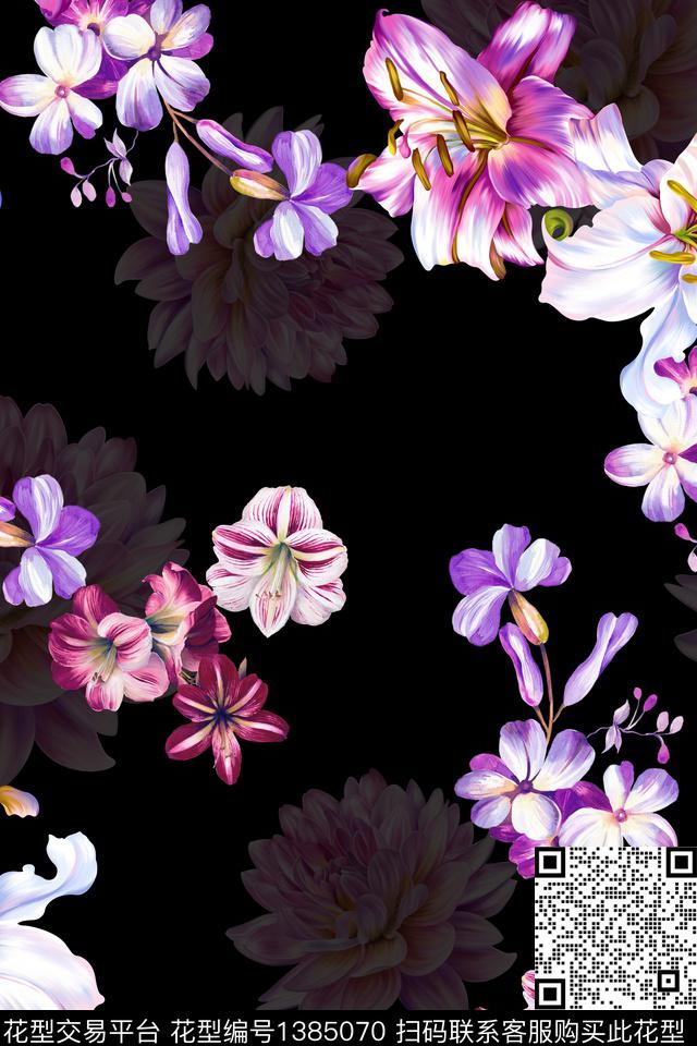 绿植树叶花卉香云纱数码印花华亿平台下载（图片编号: 1385070） - 瓦栏（Walan）