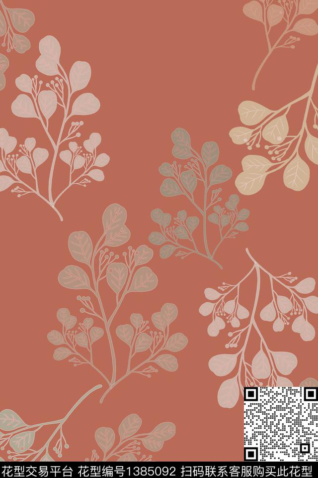 绿植树叶花卉小碎花传统印花华亿平台下载（图片编号: 1385092） - 瓦栏（Walan）