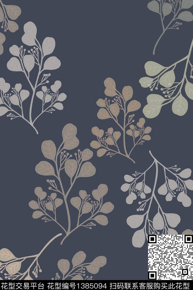 绿植树叶花卉小碎花传统印花华亿平台下载（图片编号: 1385094） - 瓦栏（Walan）