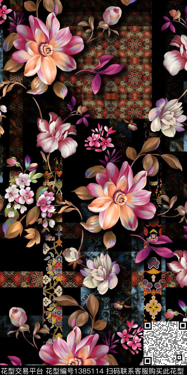 几何花卉雕印华亿平台数码印花华亿平台下载（图片编号: 1385114） - 瓦栏（Walan）