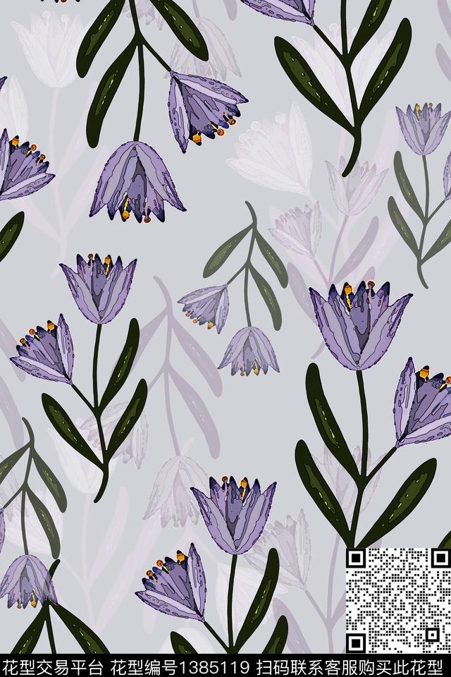 花卉小碎花渐变色彩数码印花华亿平台下载（图片编号: 1385119） - 瓦栏（Walan）