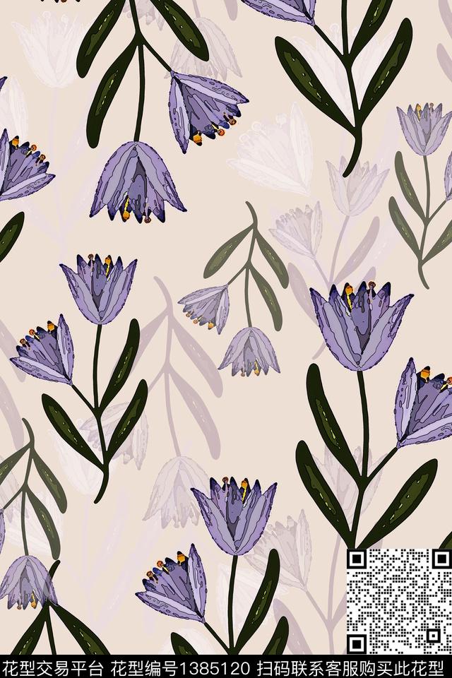 花卉小碎花渐变色彩数码印花华亿平台下载（图片编号: 1385120） - 瓦栏（Walan）