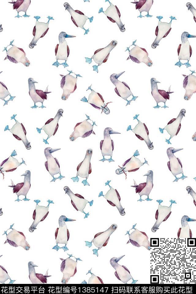 童装水彩鸟数码印花华亿平台下载（图片编号: 1385147） - 瓦栏（Walan）