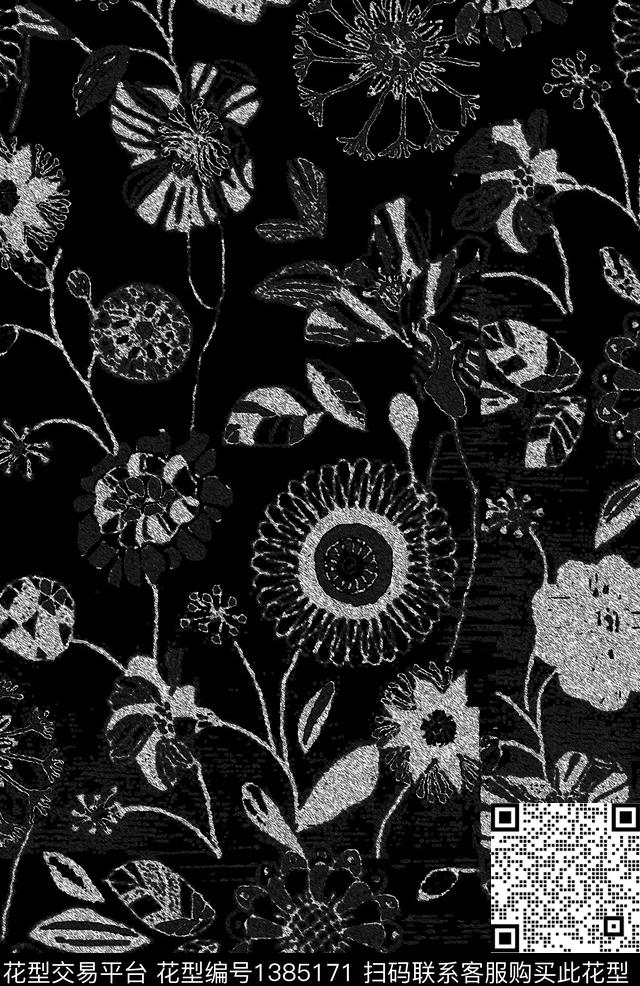 文艺简约灰色花数码印花华亿平台下载（图片编号: 1385171） - 瓦栏（Walan）