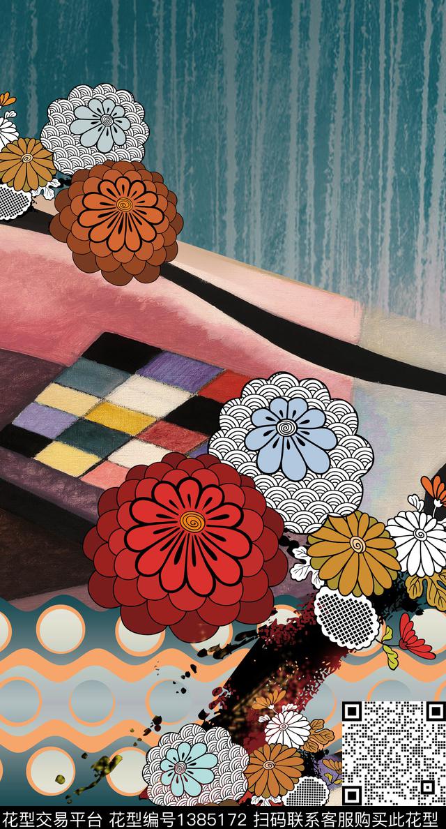 中国风定位花真丝复古旗袍华亿平台数码印花华亿平台下载（图片编号: 1385172） - 瓦栏（Walan）