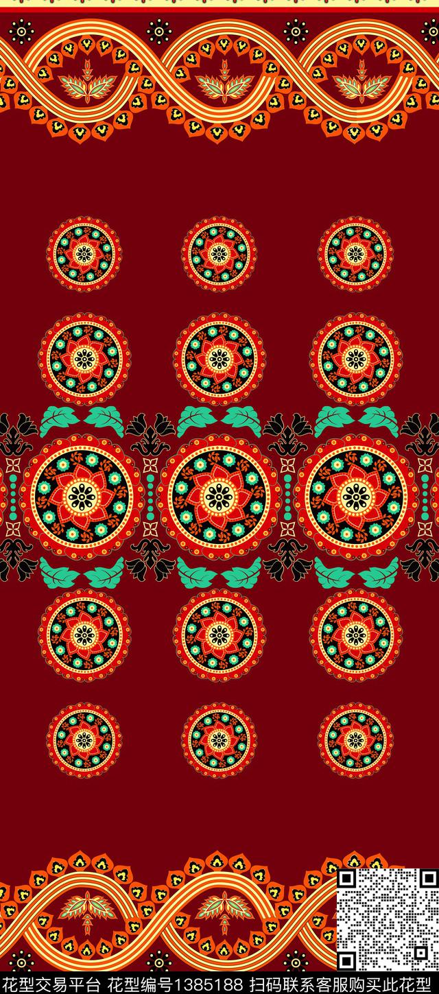 几何定位花民族风数码印花华亿平台下载（图片编号: 1385188） - 瓦栏（Walan）