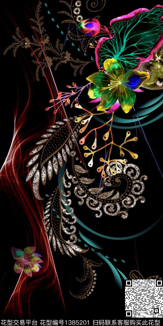 定位花绿植树叶花卉数码印花华亿平台下载（图片编号: 1385201） - 瓦栏（Walan）