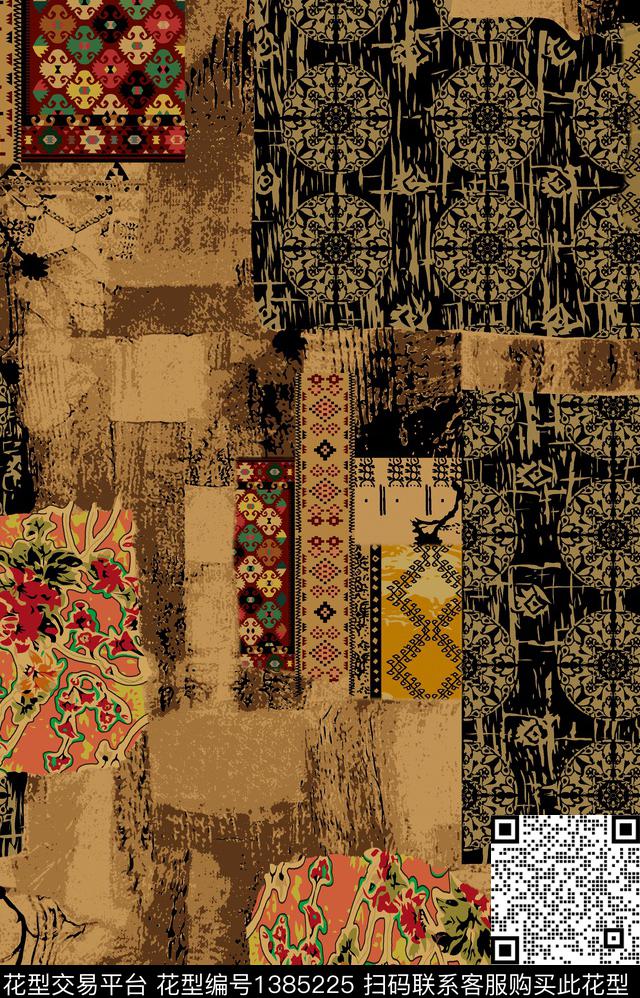 几何水墨风大牌风数码印花华亿平台下载（图片编号: 1385225） - 瓦栏（Walan）