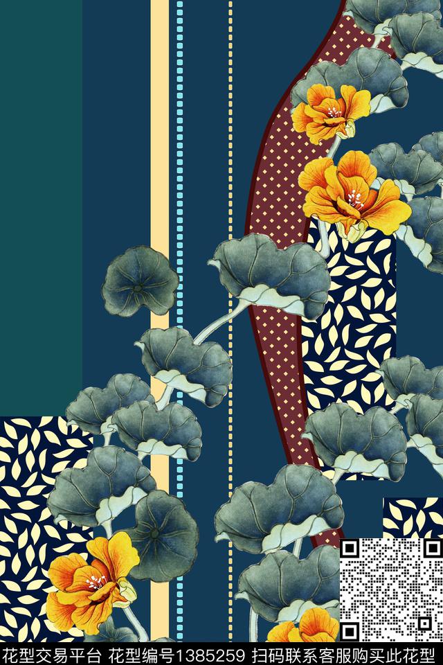 线条中国风定位花传统印花华亿平台下载（图片编号: 1385259） - 瓦栏（Walan）