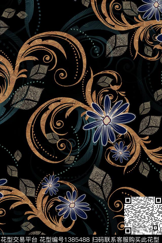 几何花卉雕印华亿平台数码印花华亿平台下载（图片编号: 1385488） - 瓦栏（Walan）