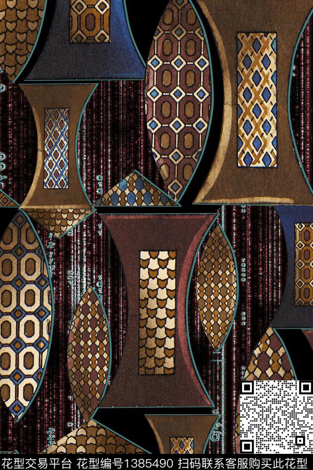 几何手绘混合拼接数码印花华亿平台下载（图片编号: 1385490） - 瓦栏（Walan）