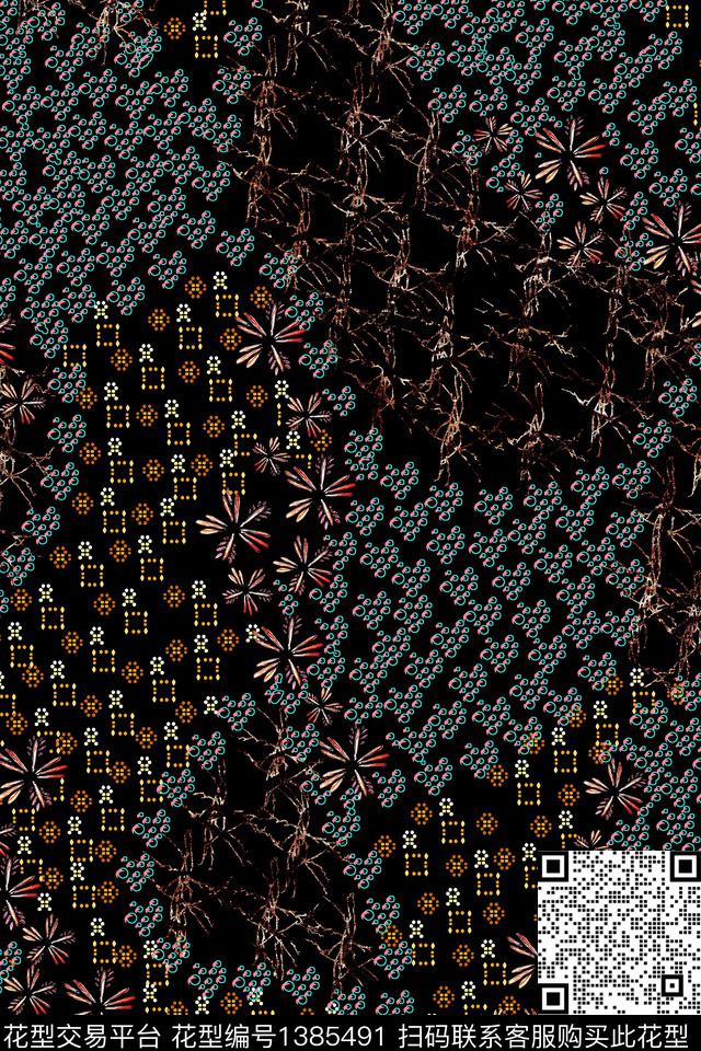 几何绿植树叶雕印华亿平台数码印花华亿平台下载（图片编号: 1385491） - 瓦栏（Walan）