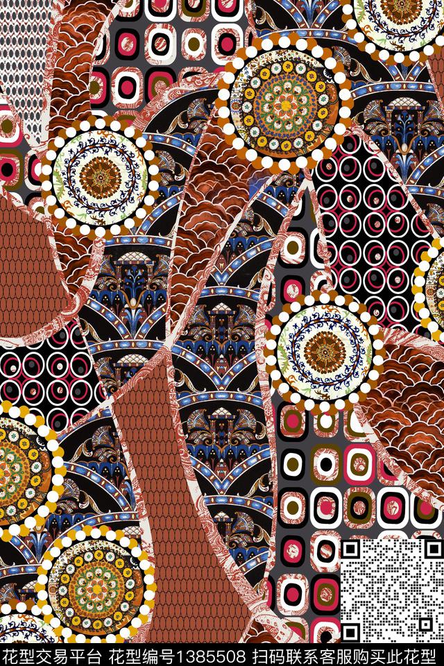 几何雕印华亿平台混合拼接数码印花华亿平台下载（图片编号: 1385508） - 瓦栏（Walan）