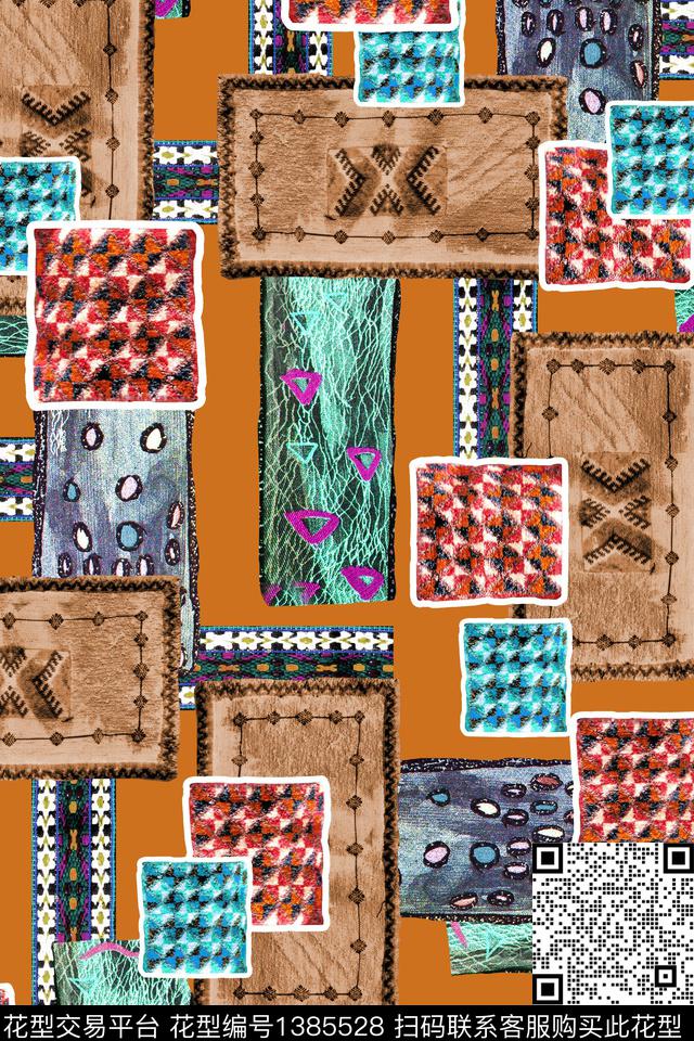 几何混合拼接花纹传统印花华亿平台下载（图片编号: 1385528） - 瓦栏（Walan）