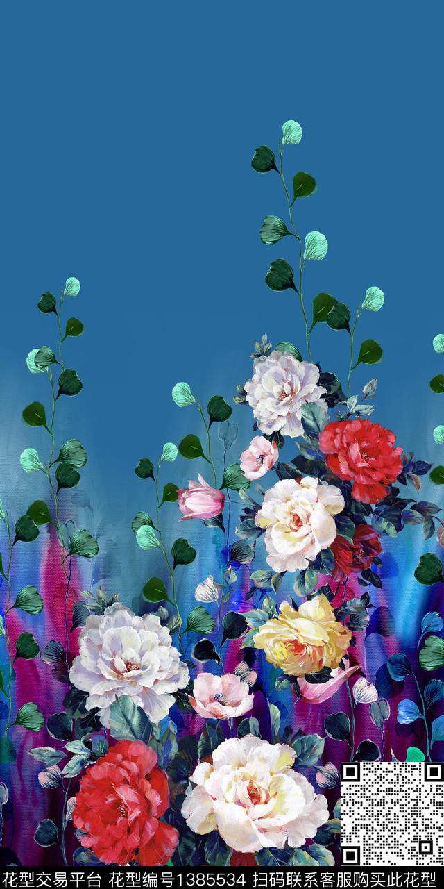 花卉中老年油画华亿平台传统印花华亿平台下载（图片编号: 1385534） - 瓦栏（Walan）