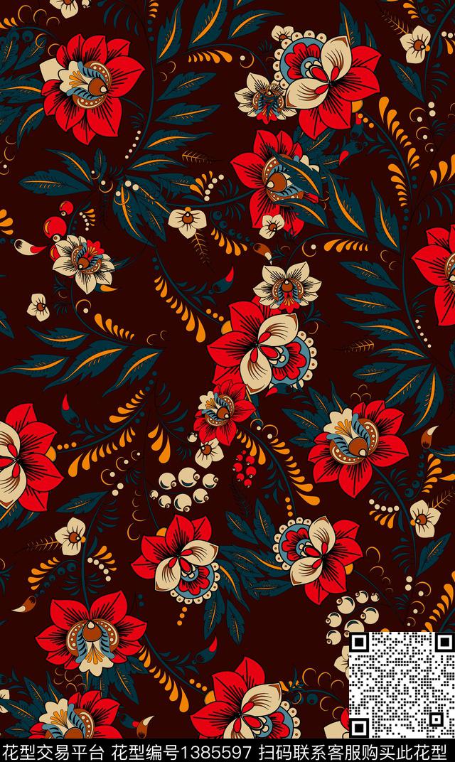 绿植树叶佩斯利条纹数码印花华亿平台下载（图片编号: 1385597） - 瓦栏（Walan）