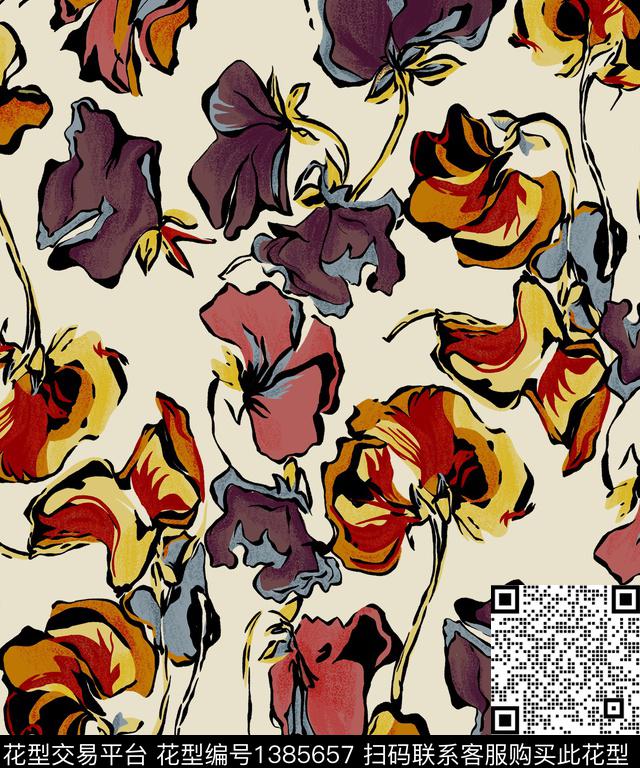 几何花卉绿植数码印花华亿平台下载（图片编号: 1385657） - 瓦栏（Walan）