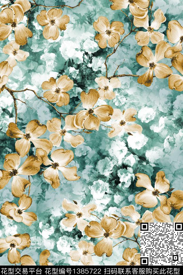 绿植树叶大牌风香云纱数码印花华亿平台下载（图片编号: 1385722） - 瓦栏（Walan）