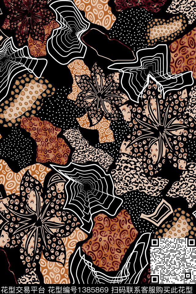 抽象蜘蛛混合拼接数码印花华亿平台下载（图片编号: 1385869） - 瓦栏（Walan）