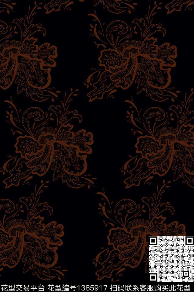 民族风花卉手绘数码印花华亿平台下载（图片编号: 1385917） - 瓦栏（Walan）