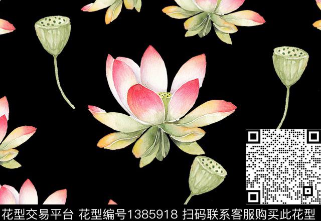 颜色荷花文艺数码印花华亿平台下载（图片编号: 1385918） - 瓦栏（Walan）